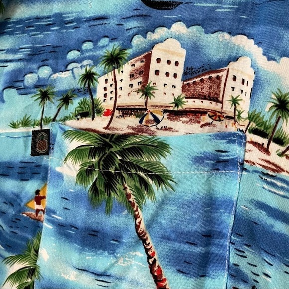 Vintage Pineapple Connection Rayon Surfer Palm Trees Hawaiian Shirt Sz Large - Picture 4 of 5